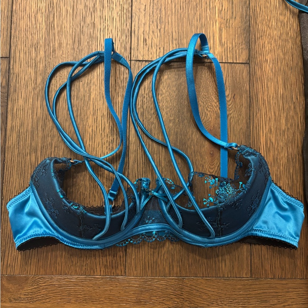 Honey Birdette Sassy K 34B M S Blue Lace Bra Set - Picture 2 of 9